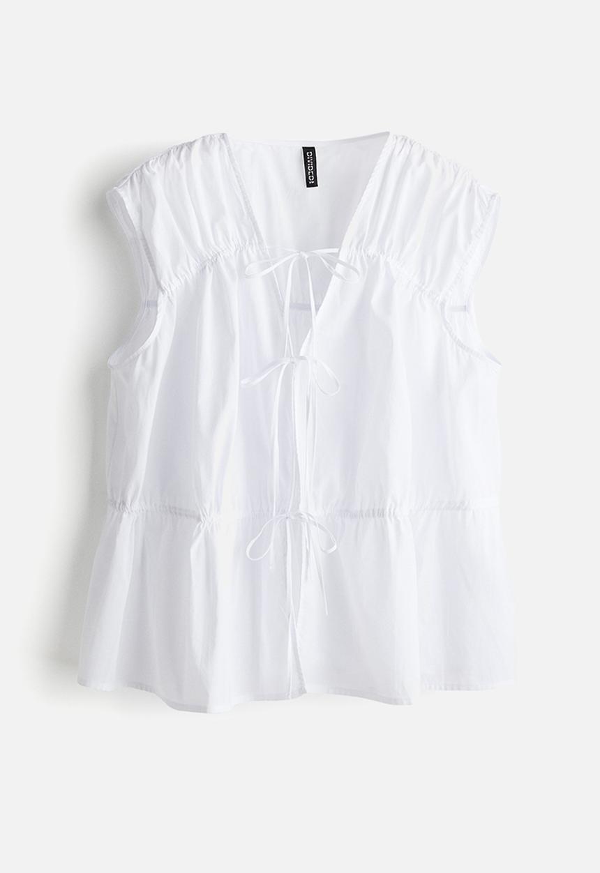 H&M - Tie-detail cotton blouse - white