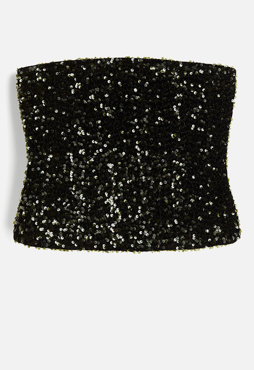 H&M - Sequined bandeau top - dark green