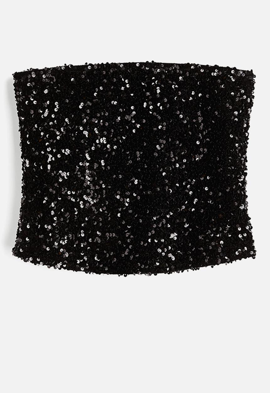 H&M - Sequined bandeau top - Black