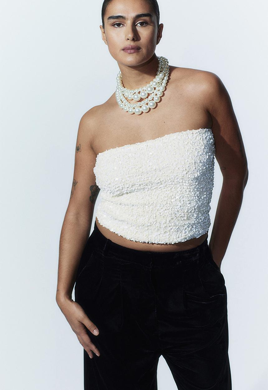 H&M - Sequined bandeau top - White