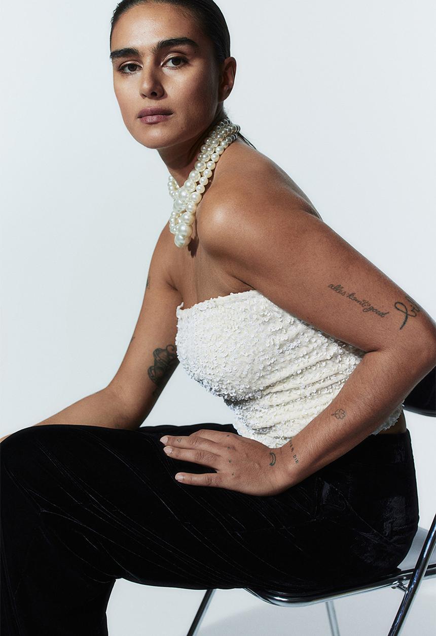 H&M - Sequined bandeau top - White