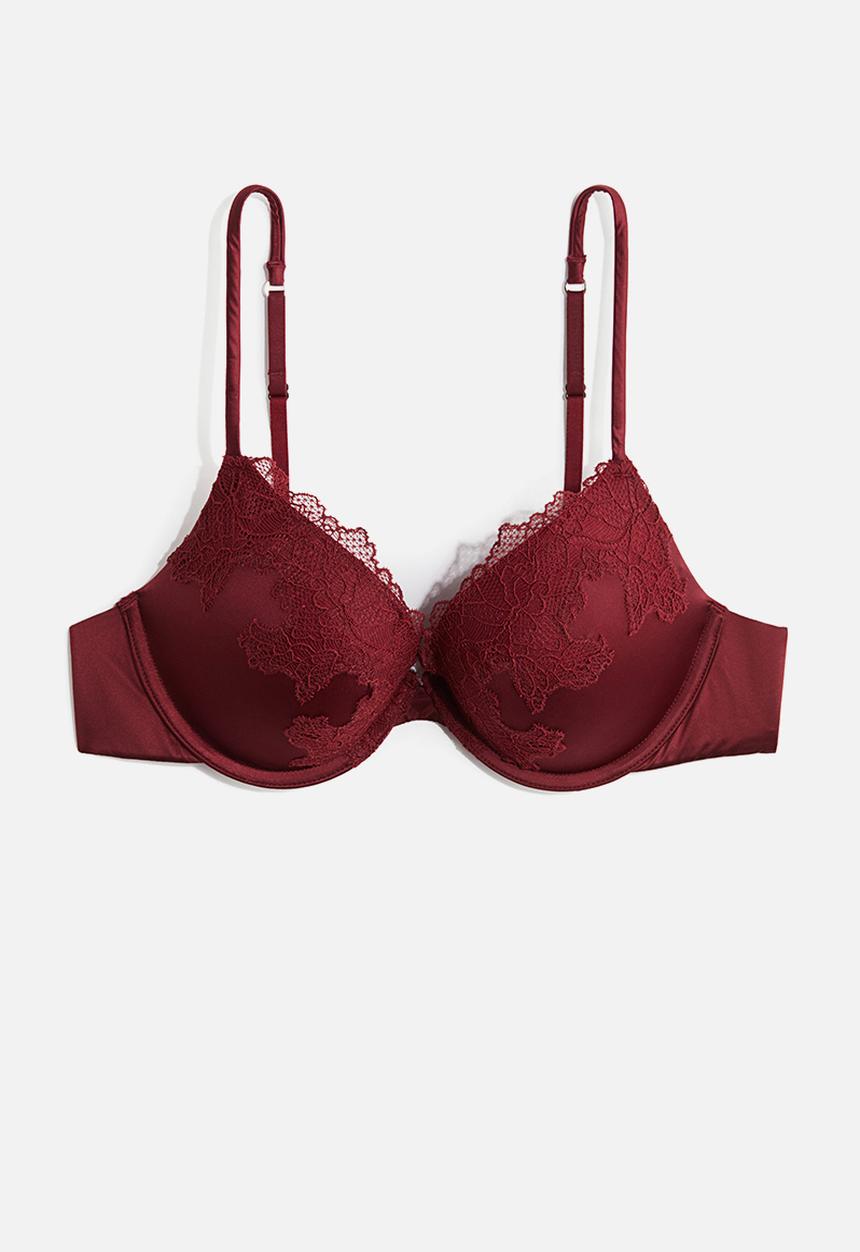 H&M - Microfibre and lace push-up bra - Red