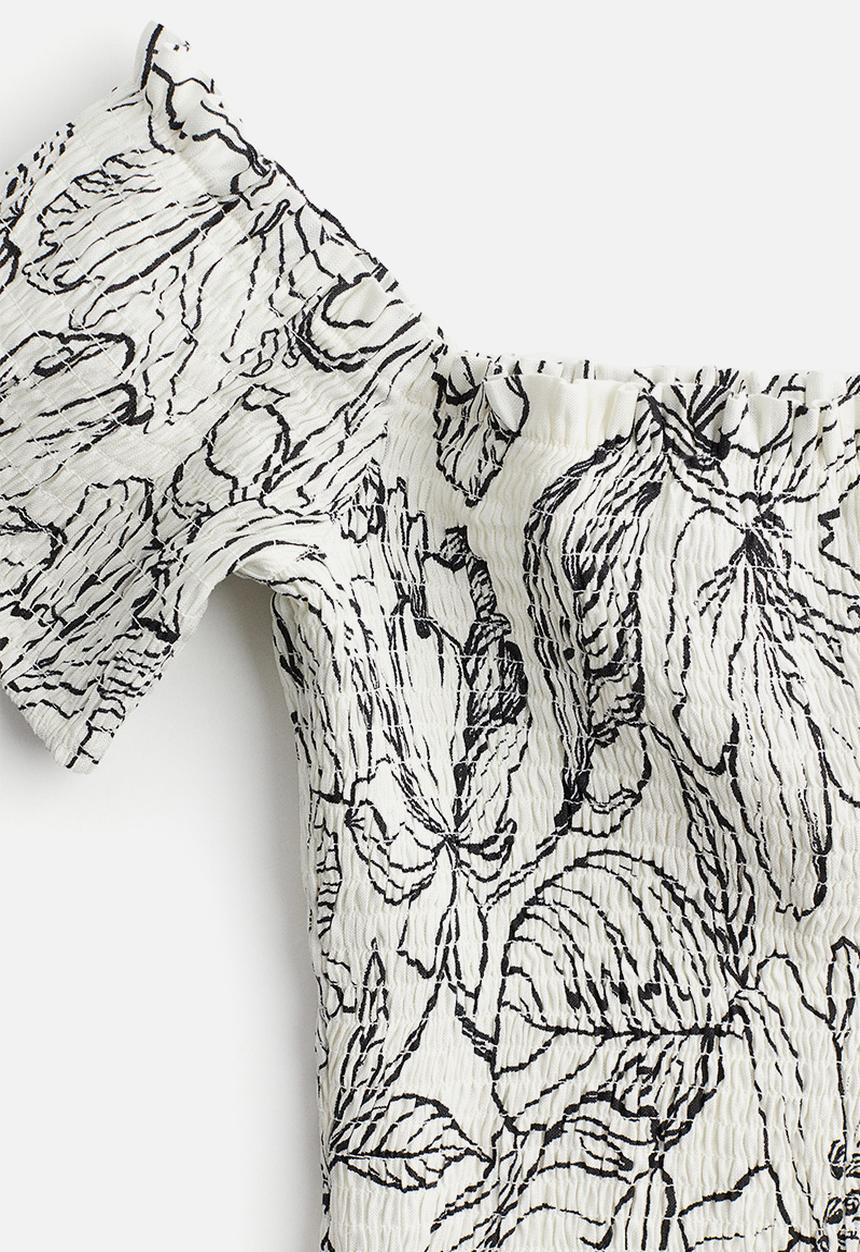 H&M - Linen-blend smocked top - white floral