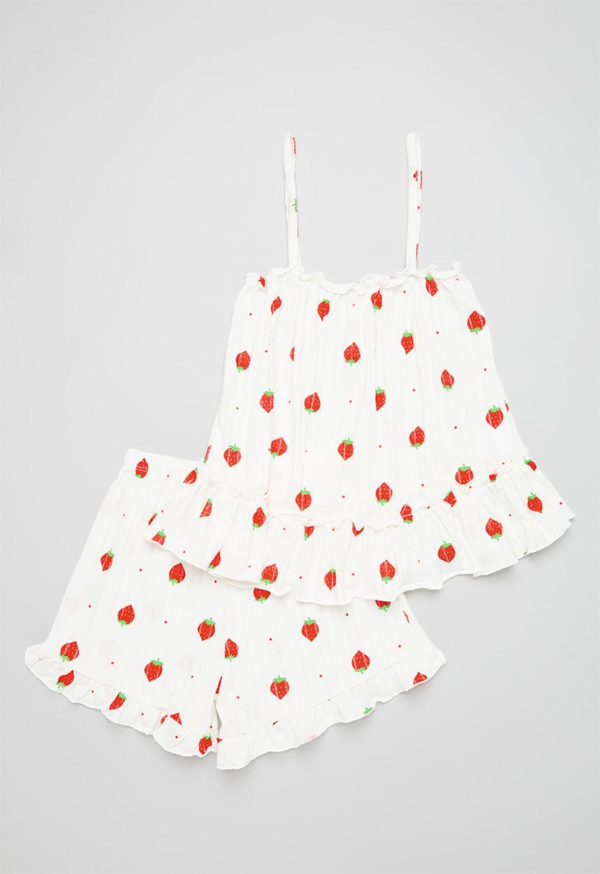 Pop Candy - Frilled cami pj set-red & white