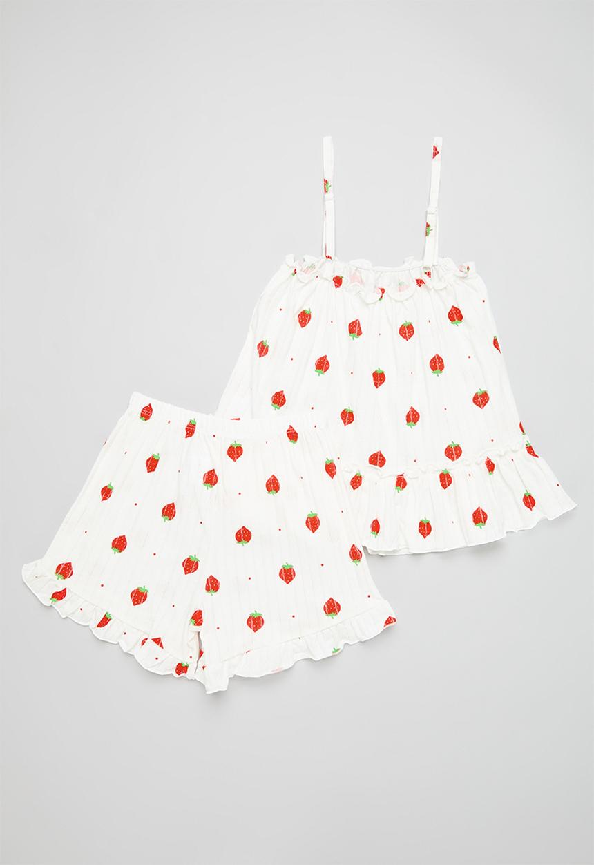 Pop Candy - Frilled cami pj set-red & white