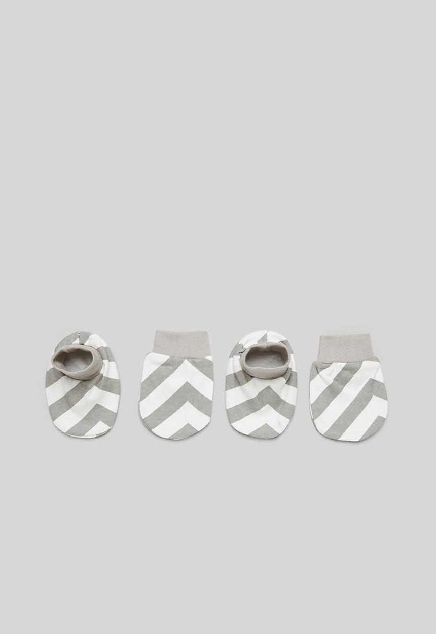 Pop Candy - Striped beanie & mitten set - grey & white