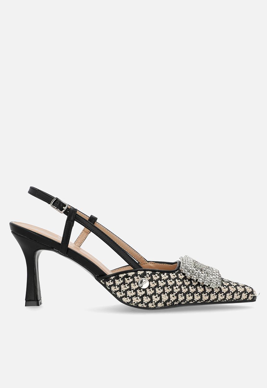 SISSY BOY - Fabric slingback heel with diamante broche - black