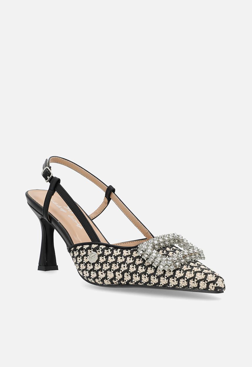 SISSY BOY - Fabric slingback heel with diamante broche - black