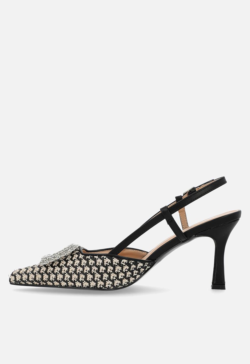 SISSY BOY - Fabric slingback heel with diamante broche - black