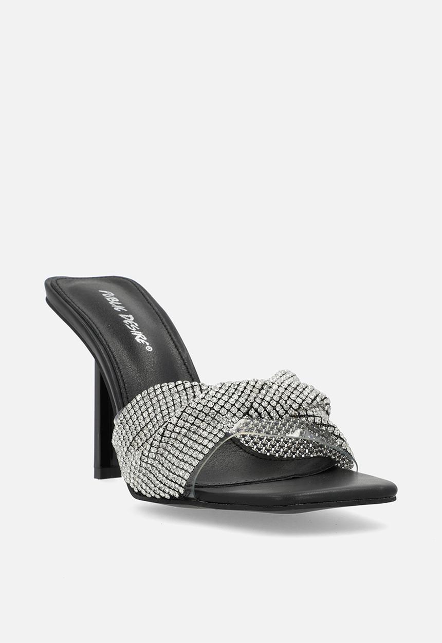 Public Desire - Pegasus mule heel - black silver diamante