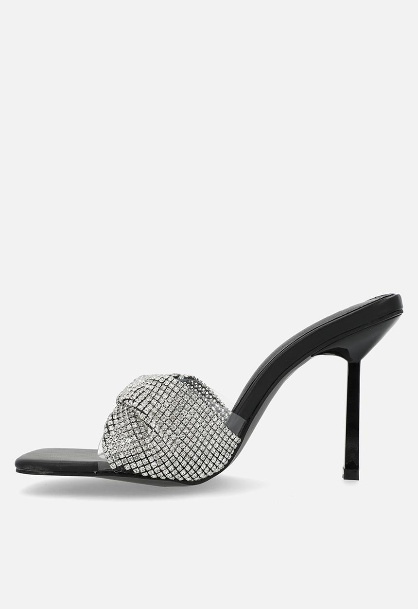 Public Desire - Pegasus mule heel - black silver diamante