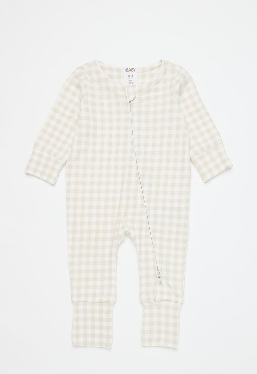 Cotton On - 2 pack long sleeve zip romper - pinky/gingham & rainy day/gingham