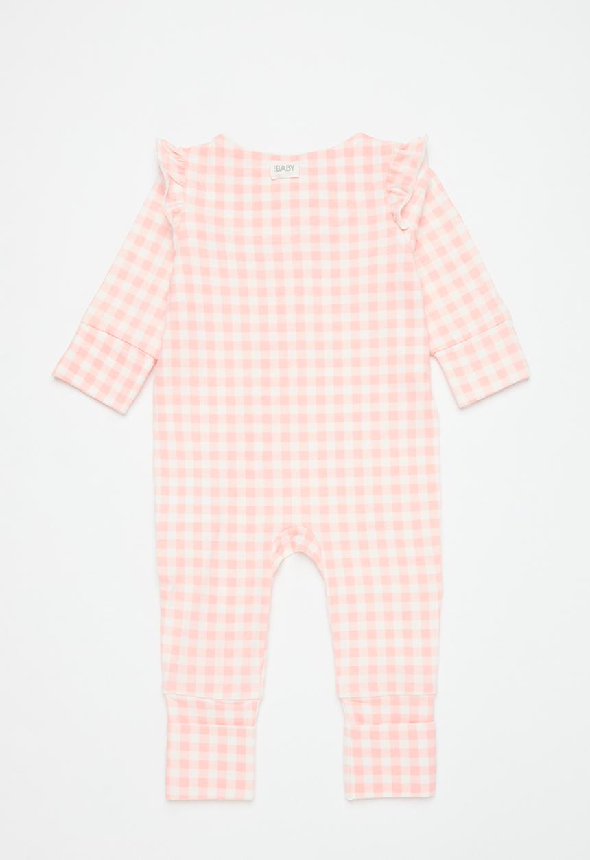 Cotton On - 2 pack long sleeve zip romper - pinky/gingham & rainy day/gingham