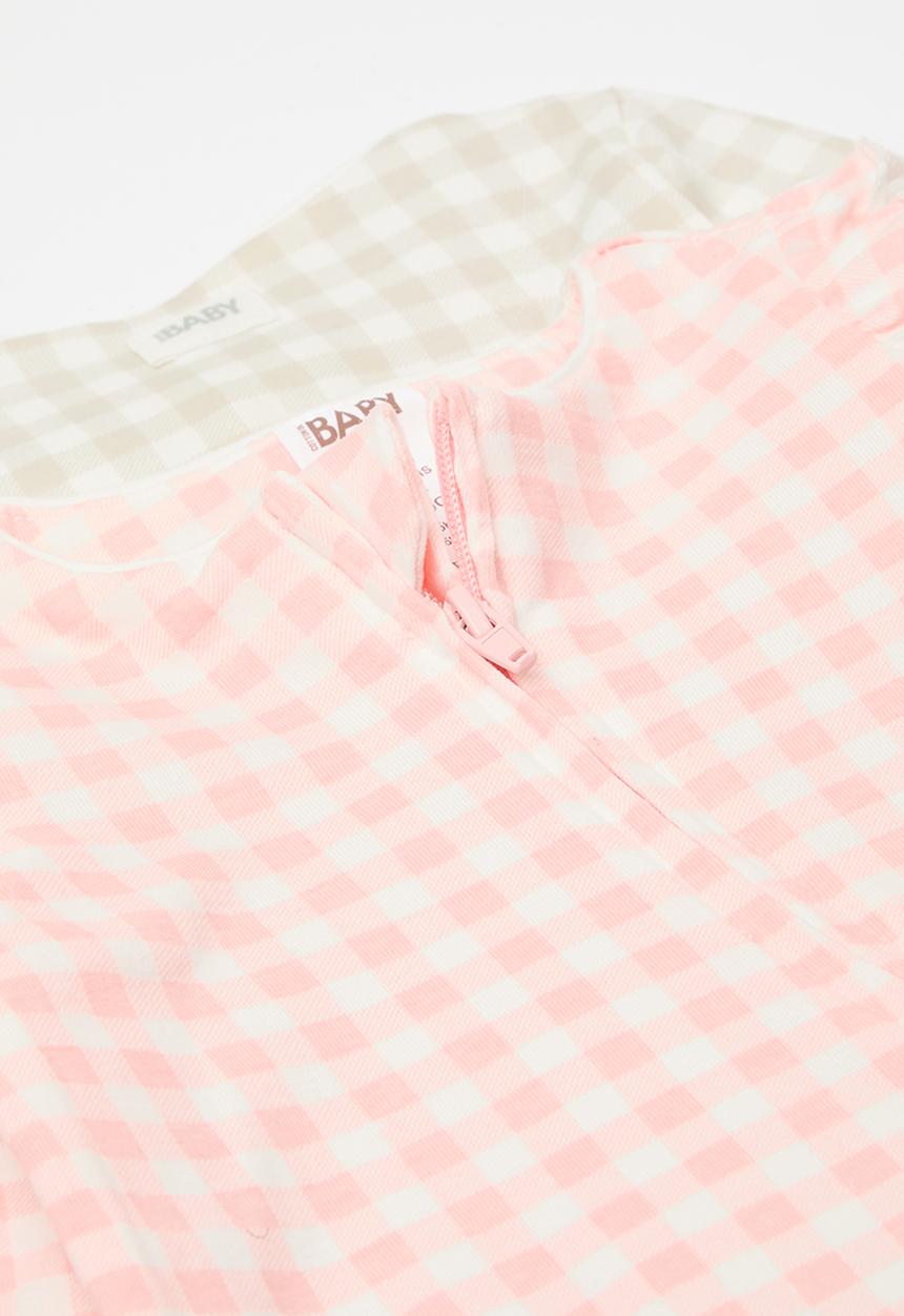 Cotton On - 2 pack long sleeve zip romper - pinky/gingham & rainy day/gingham