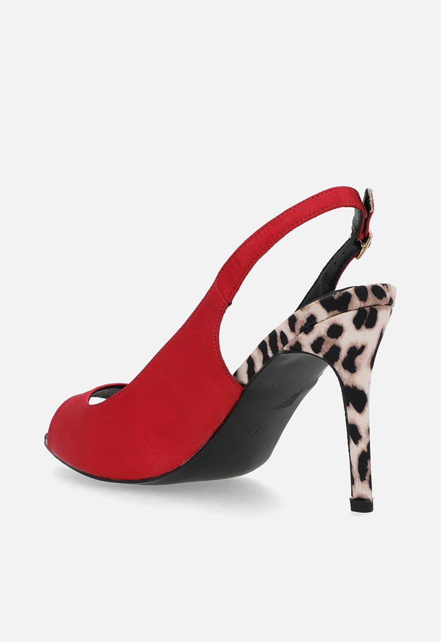 Public Desire - Reigns slingback heel - red & leopard