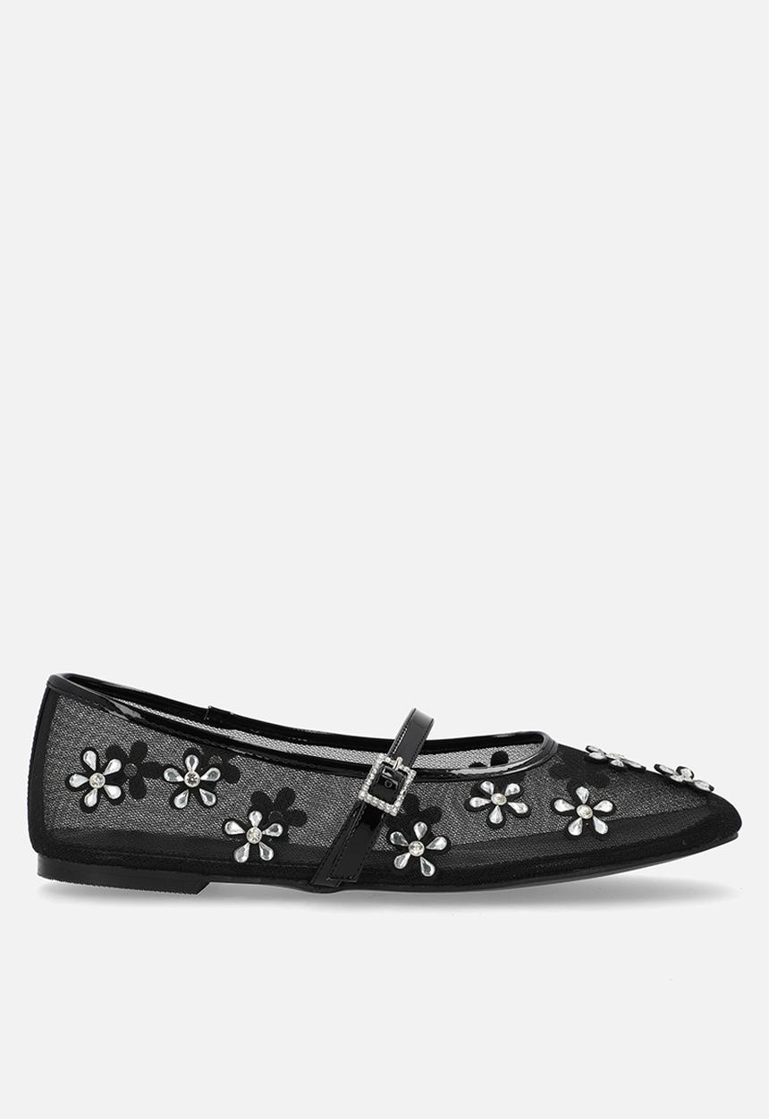 Public Desire - Coquette pump flat - black mesh embellished