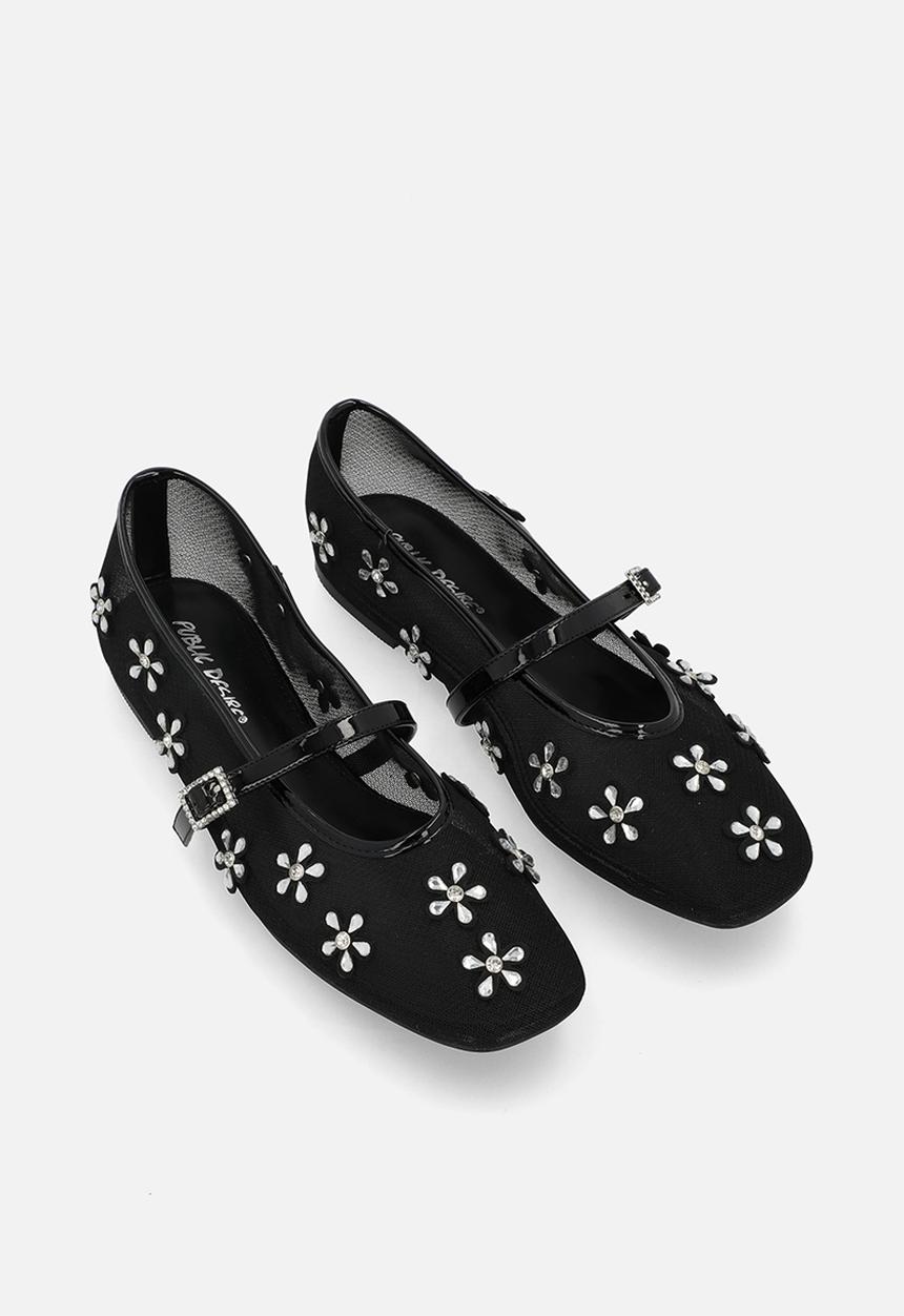 Public Desire - Coquette pump flat - black mesh embellished