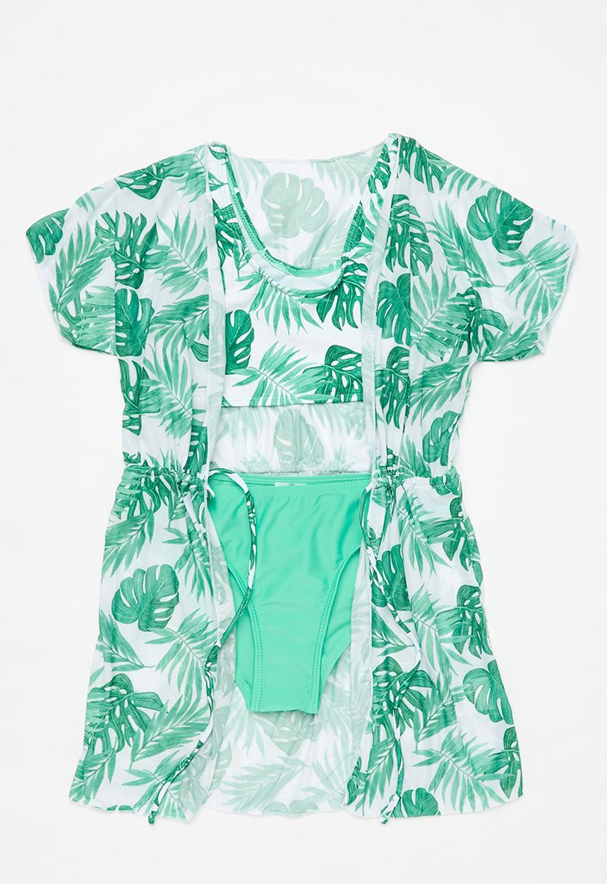 Pop Candy - 3 Piece printed swimset - green & white