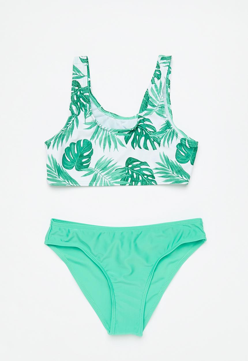 Pop Candy - 3 Piece printed swimset - green & white