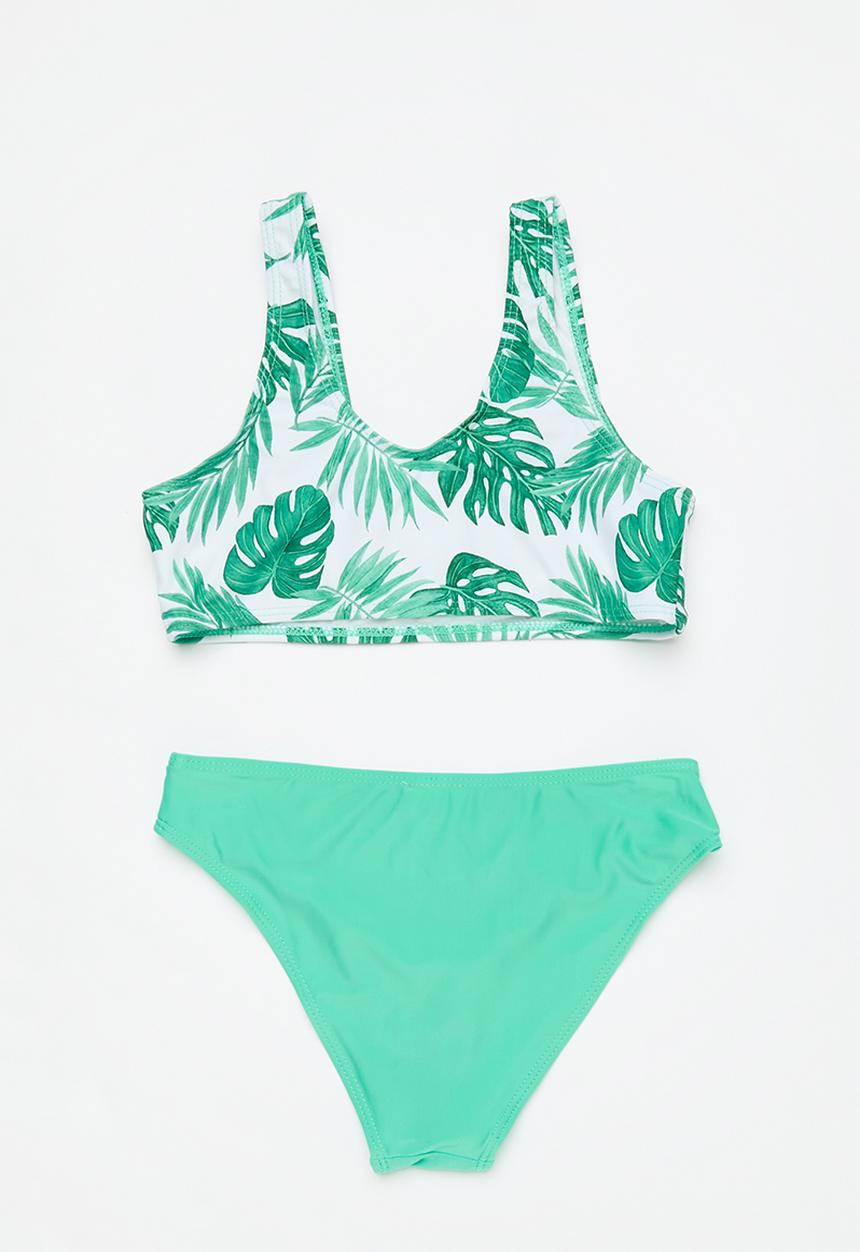 Pop Candy - 3 Piece printed swimset - green & white