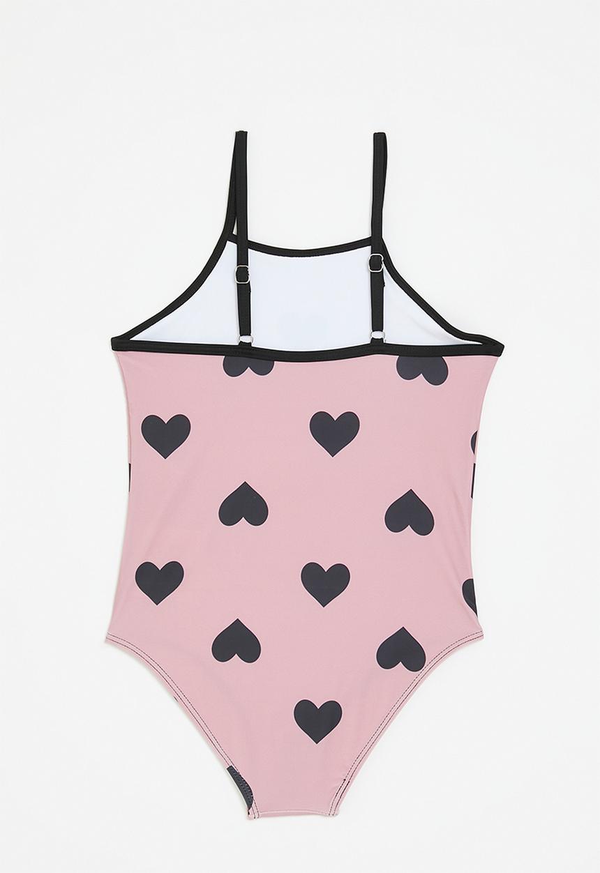 Pop Candy - Heart print swim suit - pink & black