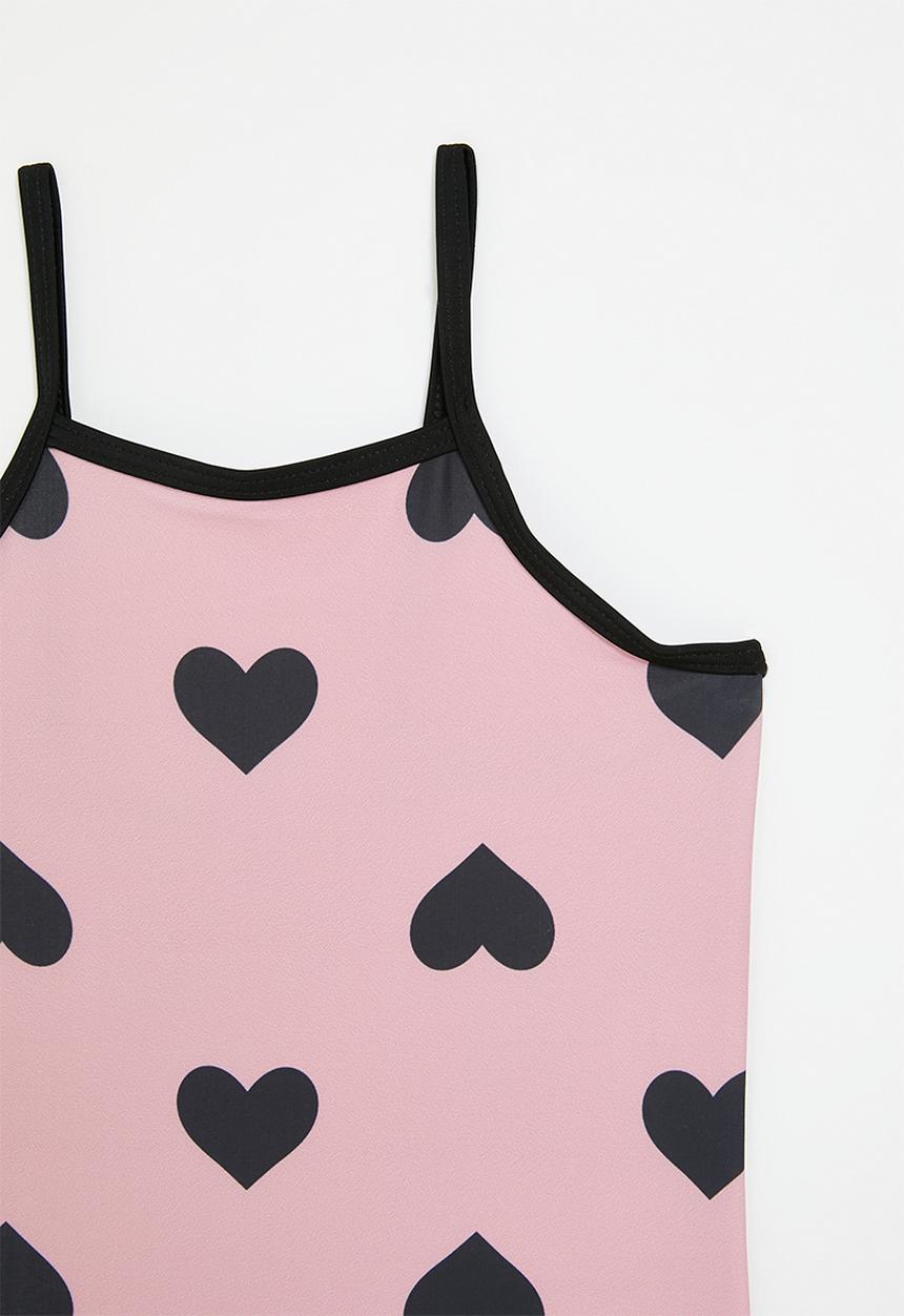 Pop Candy - Heart print swim suit - pink & black