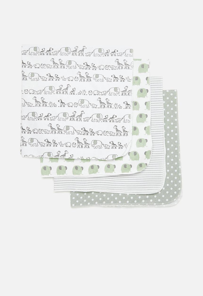 Pop Candy - 4 Pack printed blanket set-green & grey