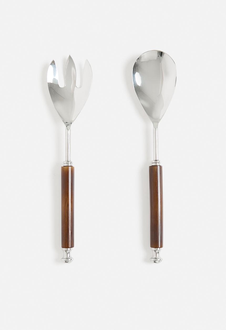 Nicolson Russell - Goa Salad Servers Set of 2 - Silver & Bamboo