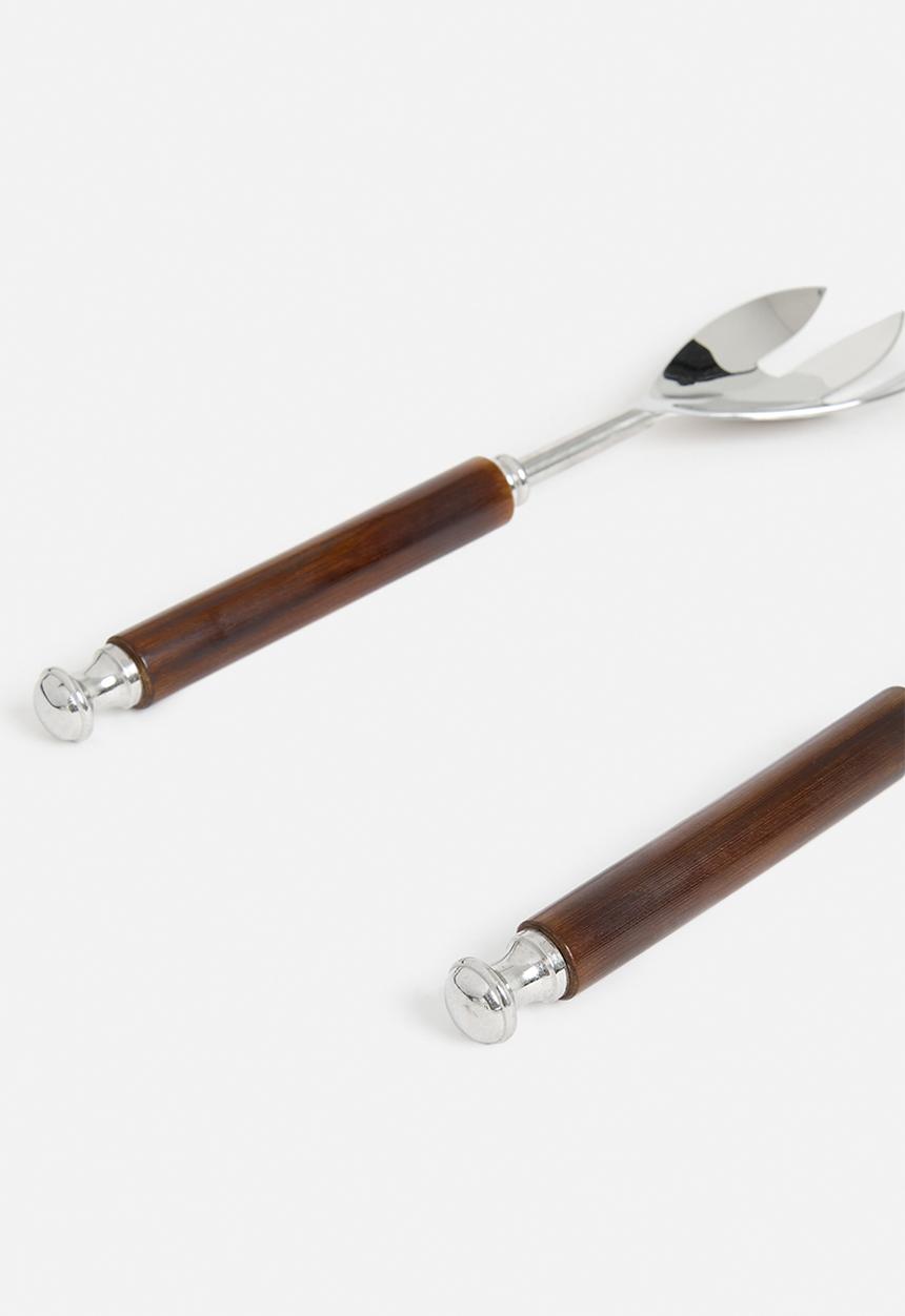 Nicolson Russell - Goa Salad Servers Set of 2 - Silver & Bamboo