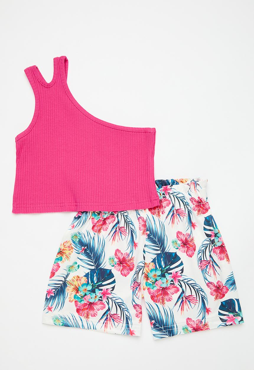 Pop Candy - Cropped top and printed shorts set-pink