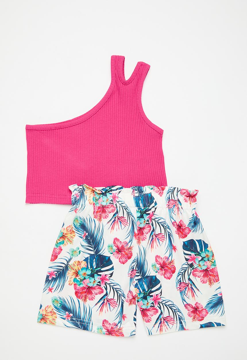 Pop Candy - Cropped top and printed shorts set-pink