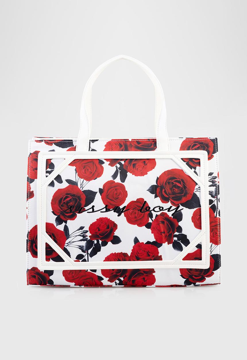 SISSY BOY - Rose print tote bag - red/white