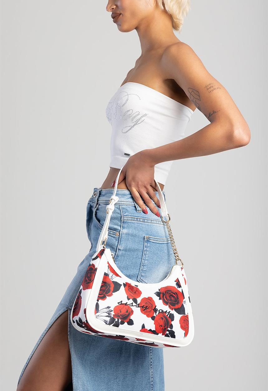 SISSY BOY - Rose print shoulder bag - red/white