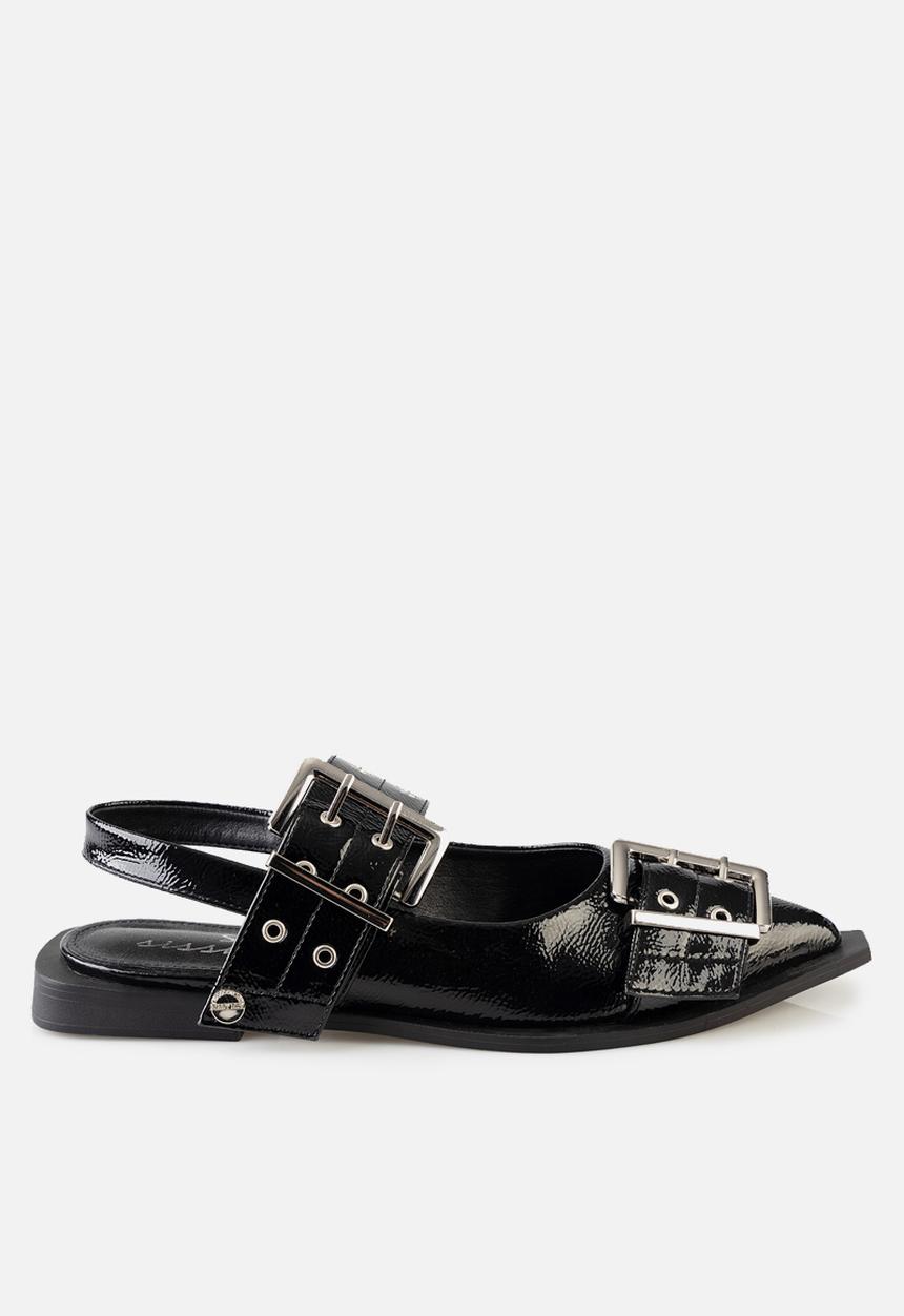 SISSY BOY - Double buckle slingback flat - black
