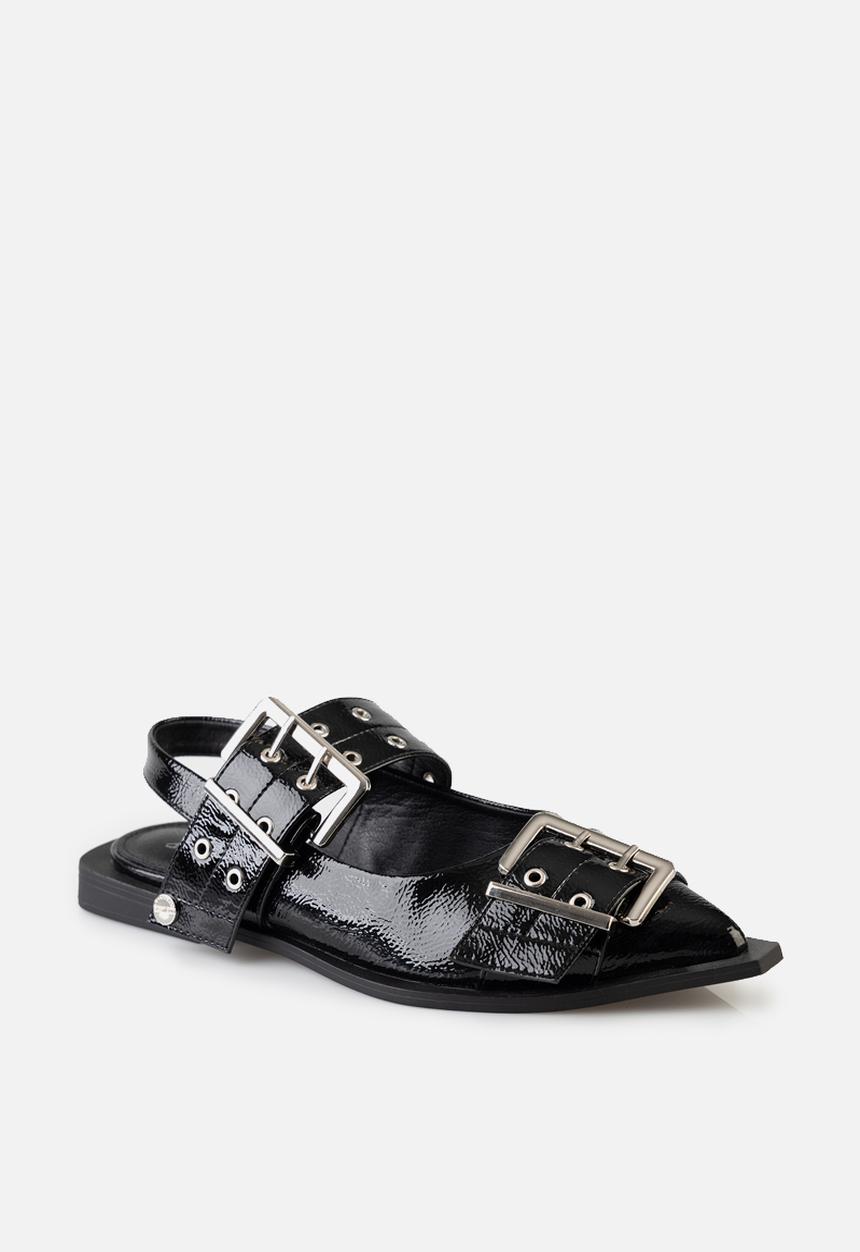 SISSY BOY - Double buckle slingback flat - black