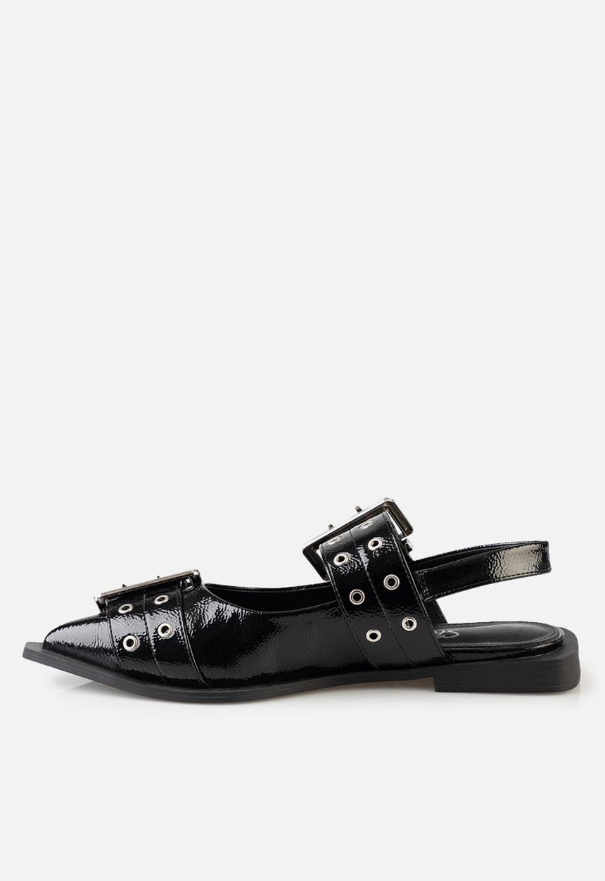 SISSY BOY - Double buckle slingback flat - black