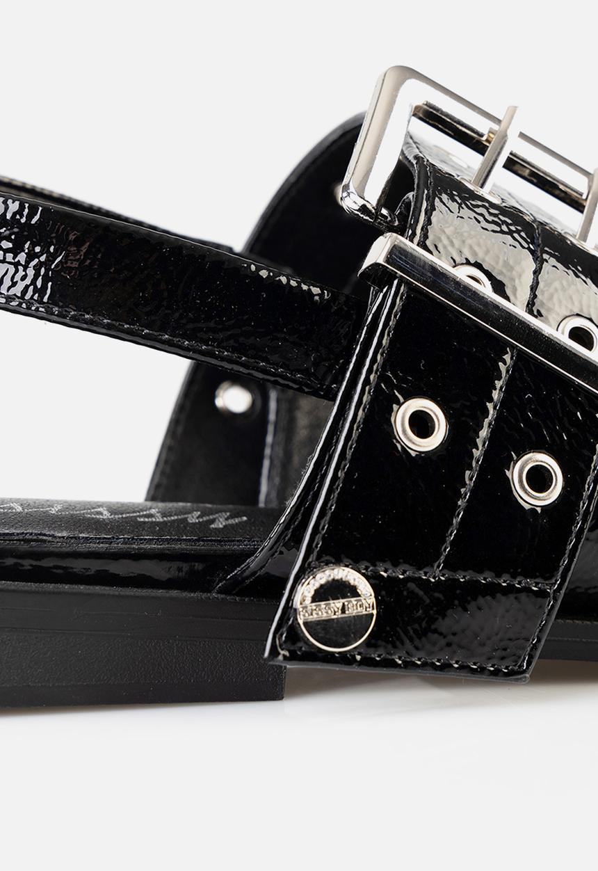 SISSY BOY - Double buckle slingback flat - black