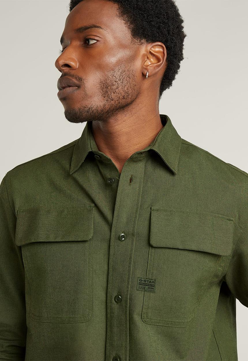 G-STAR - Cpo regular shirt l\s - asfalt/dk moss oxford