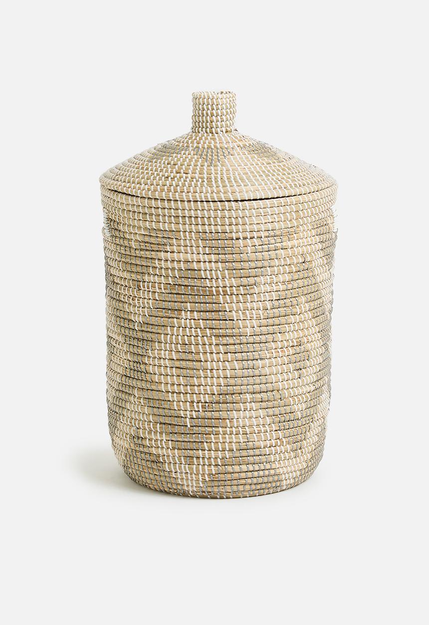 Sixth Floor - Large Seagrass Laundry basket - White & Natural