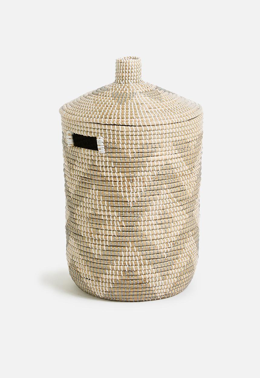 Sixth Floor - Large Seagrass Laundry basket - White & Natural