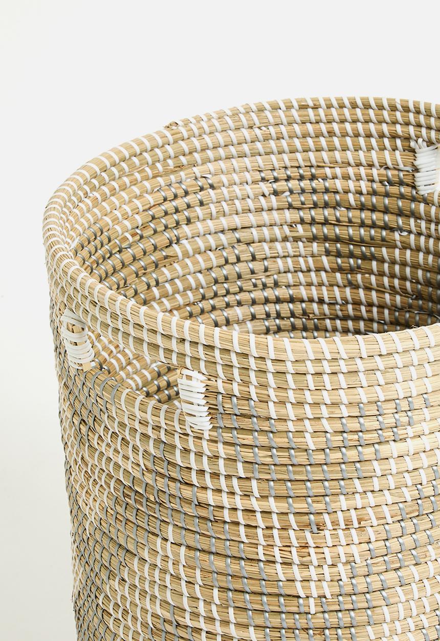 Sixth Floor - Large Seagrass Laundry basket - White & Natural