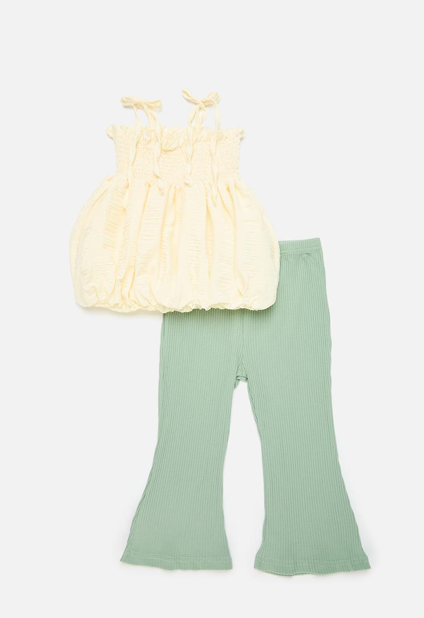 Pop Candy - Smock top & pant sent-ecru & sage green