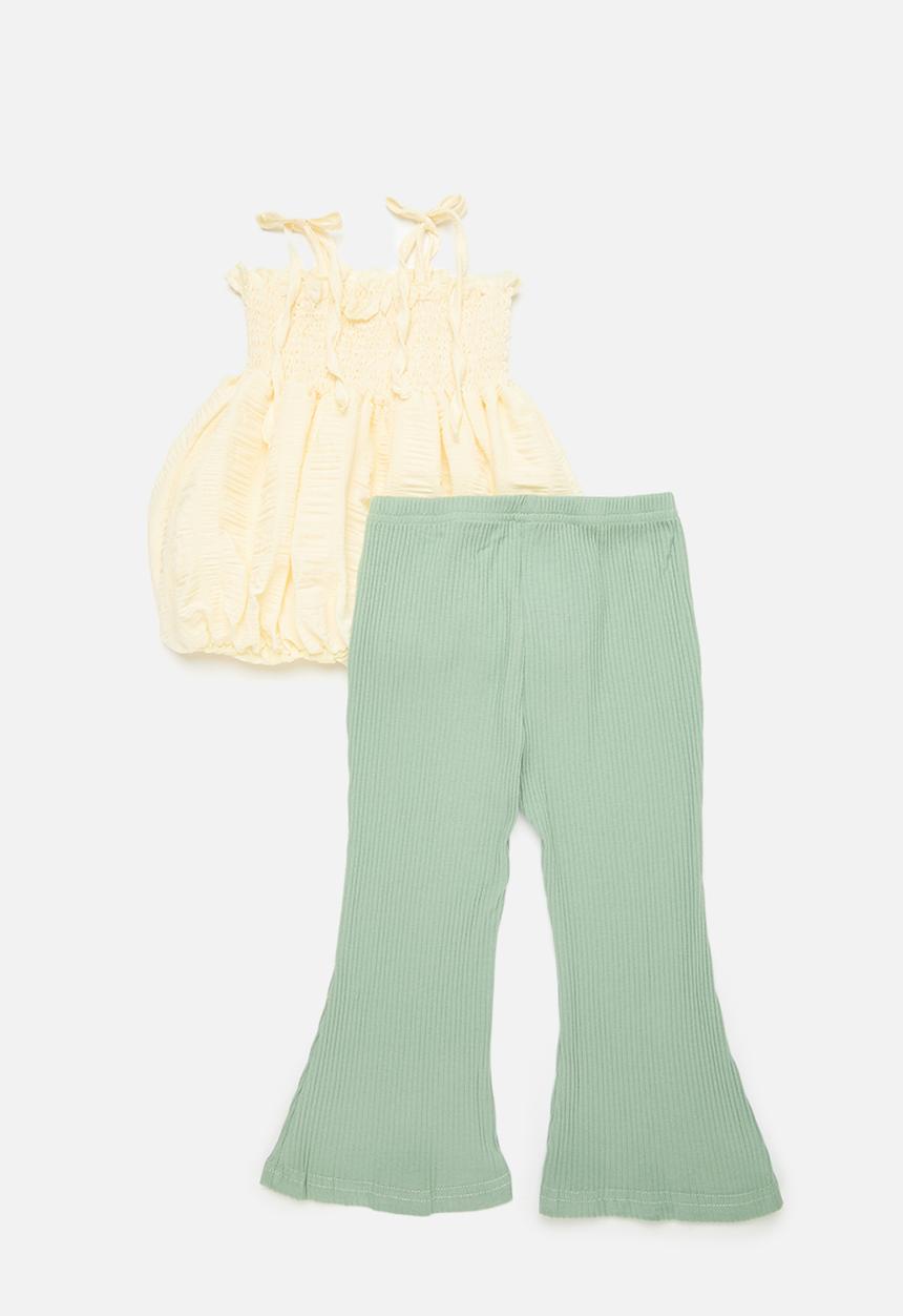 Pop Candy - Smock top & pant sent-ecru & sage green