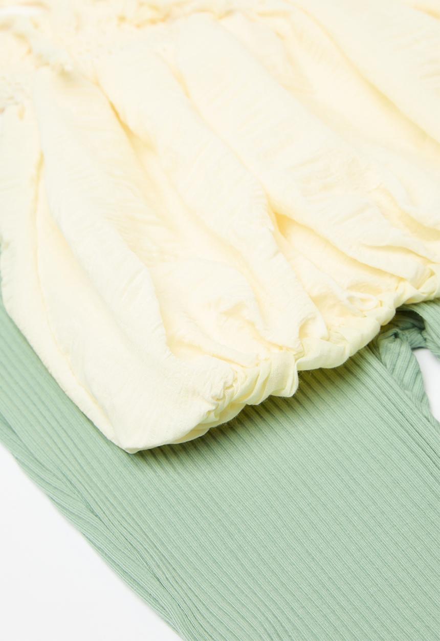 Pop Candy - Smock top & pant sent-ecru & sage green
