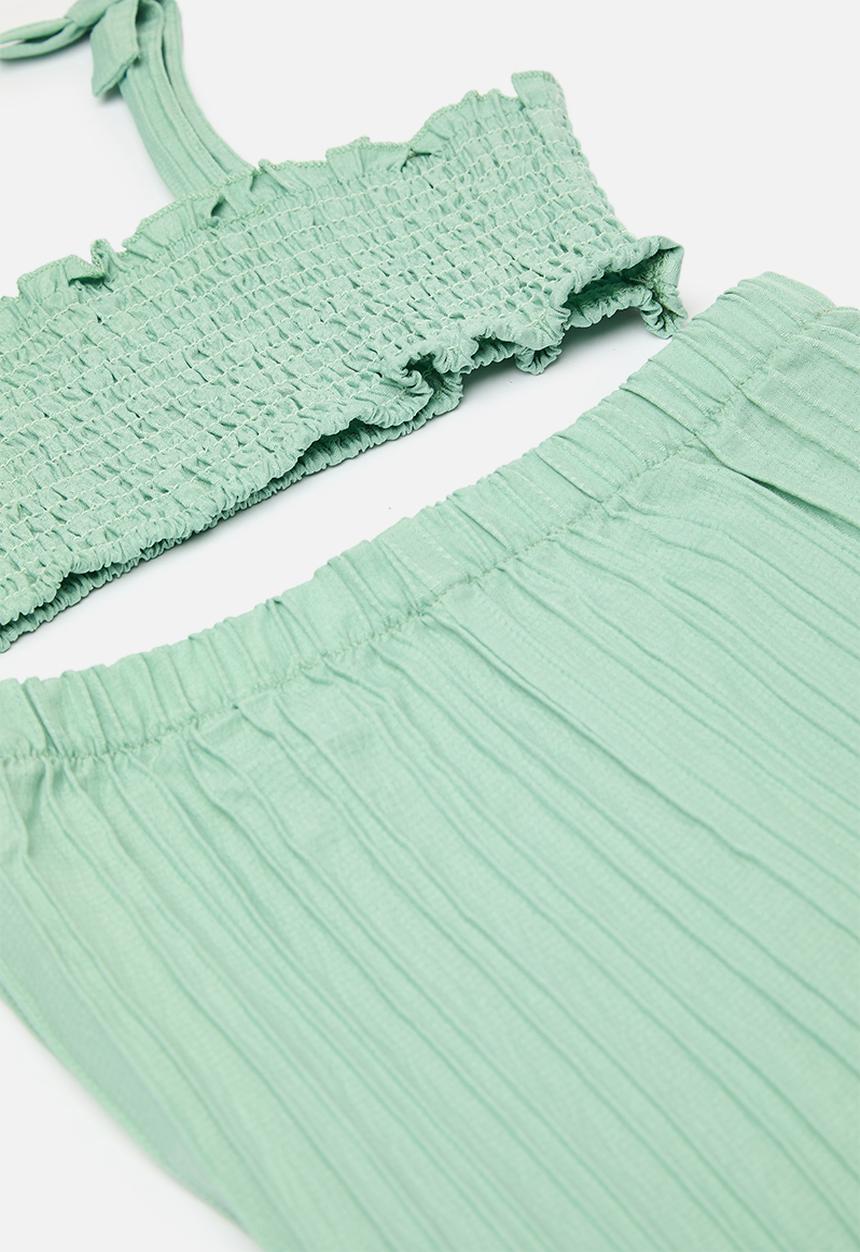Pop Candy - Cropped smocked top & pant set - sage green