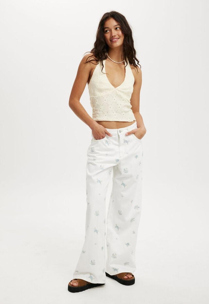 Cotton On - Relaxed wide jean - vintage white/ditsy floral