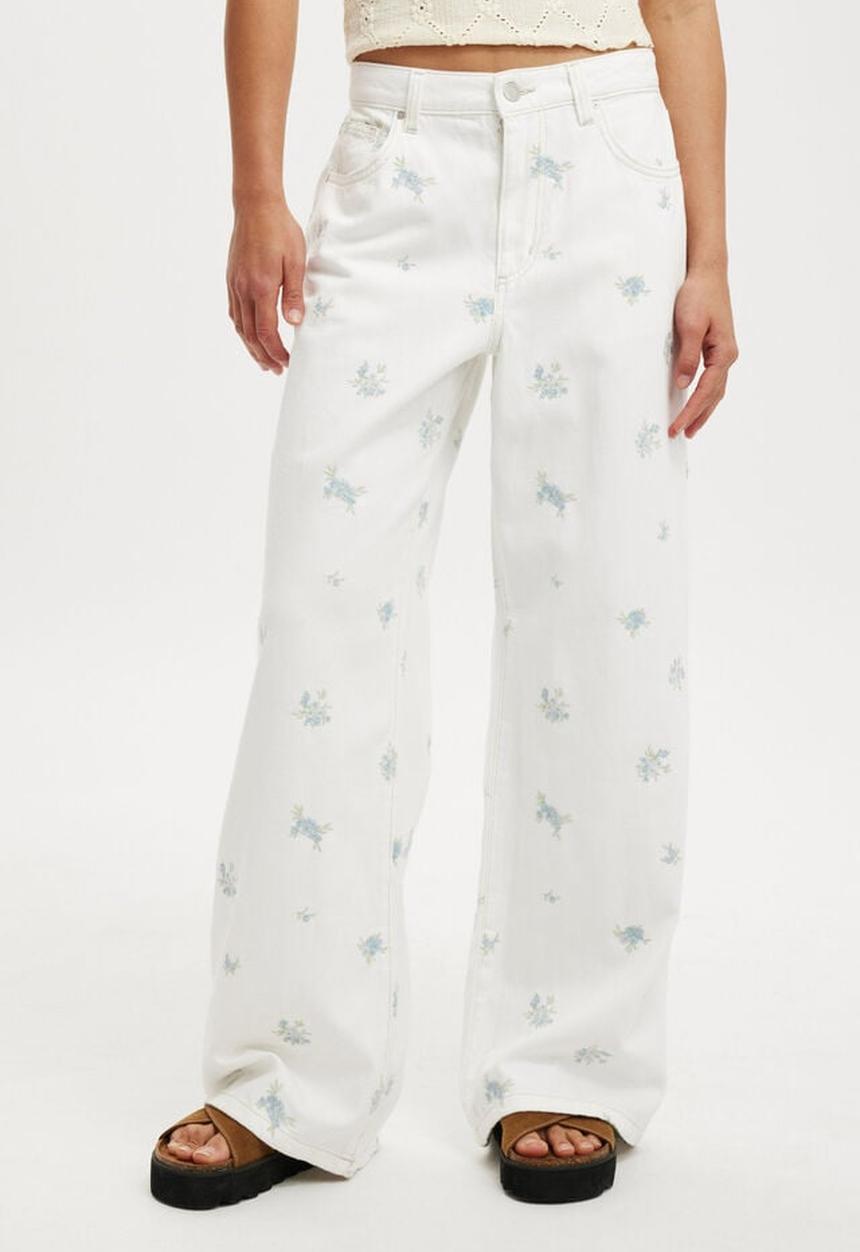 Cotton On - Relaxed wide jean - vintage white/ditsy floral