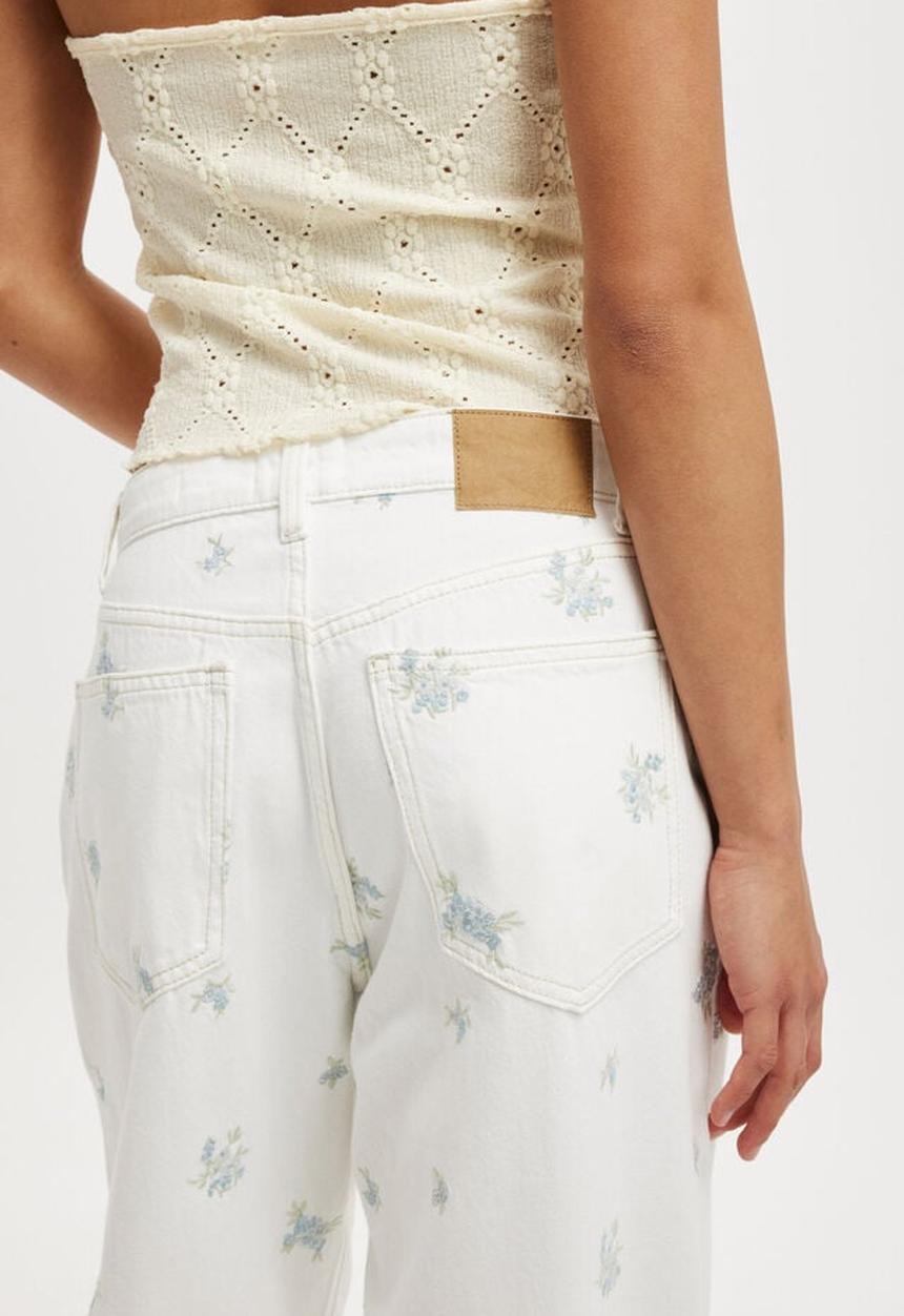Cotton On - Relaxed wide jean - vintage white/ditsy floral