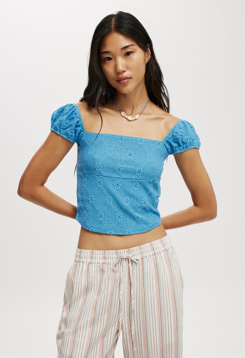 Cotton On - Kaia Textured Short Sleeve - Blue Bouy