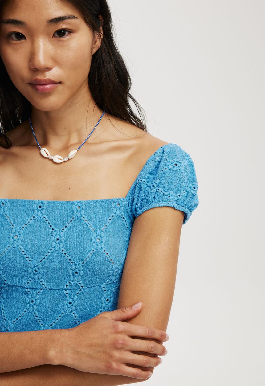 Cotton On - Kaia Textured Short Sleeve - Blue Bouy